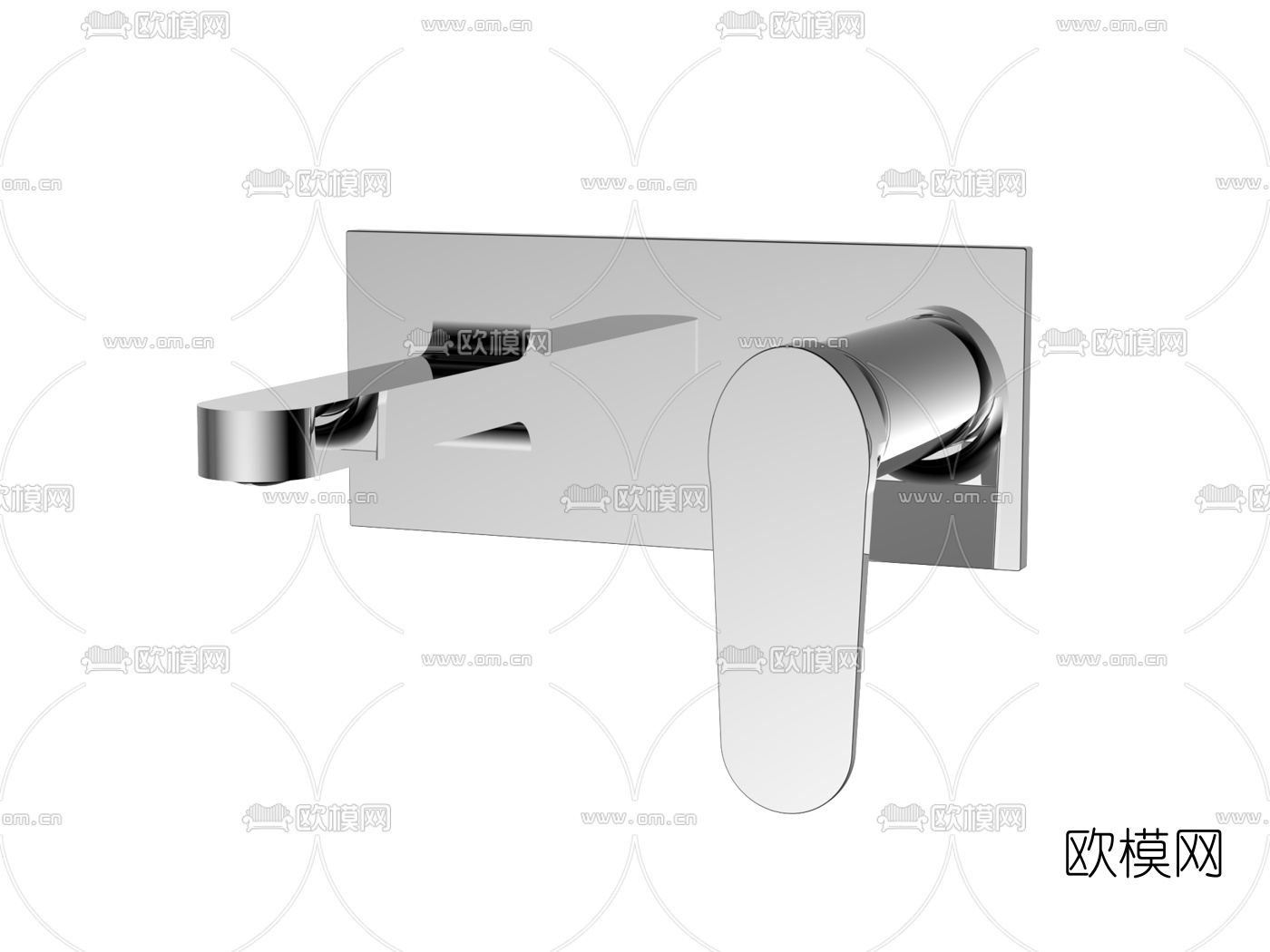 现代壁挂式圆角水龙头3d模型下载（渲染图3）