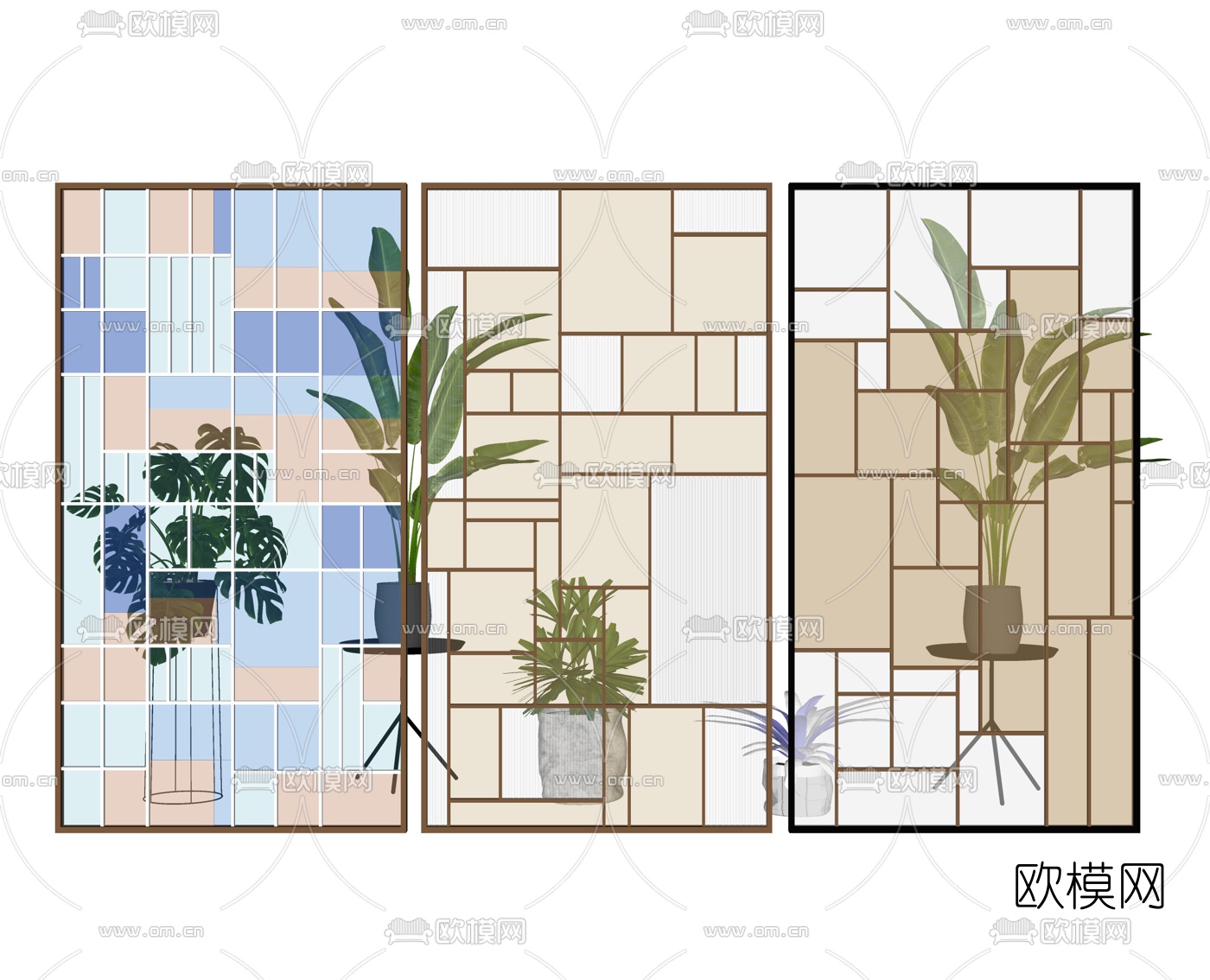 现代玻璃隔断屏风su模型下载