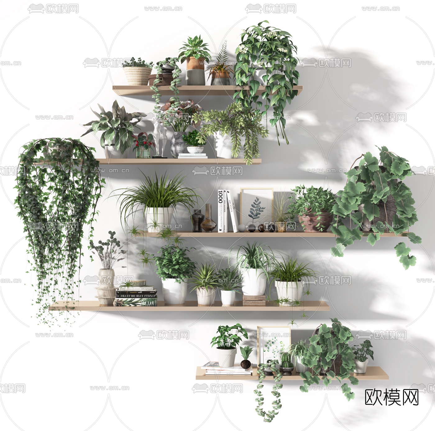 现代壁柜绿植盆栽3d模型下载