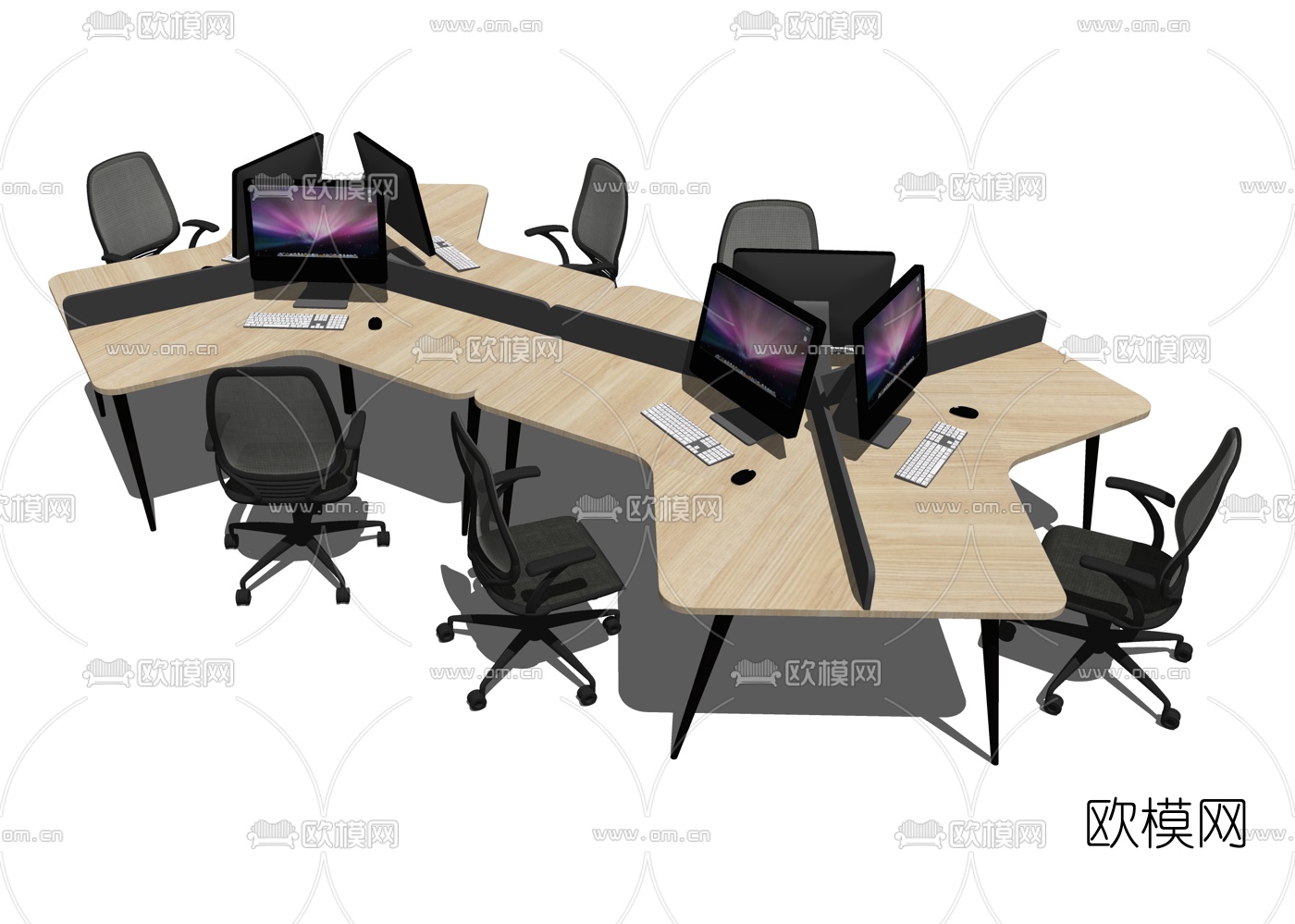 现代卡座办公桌椅su模型下载