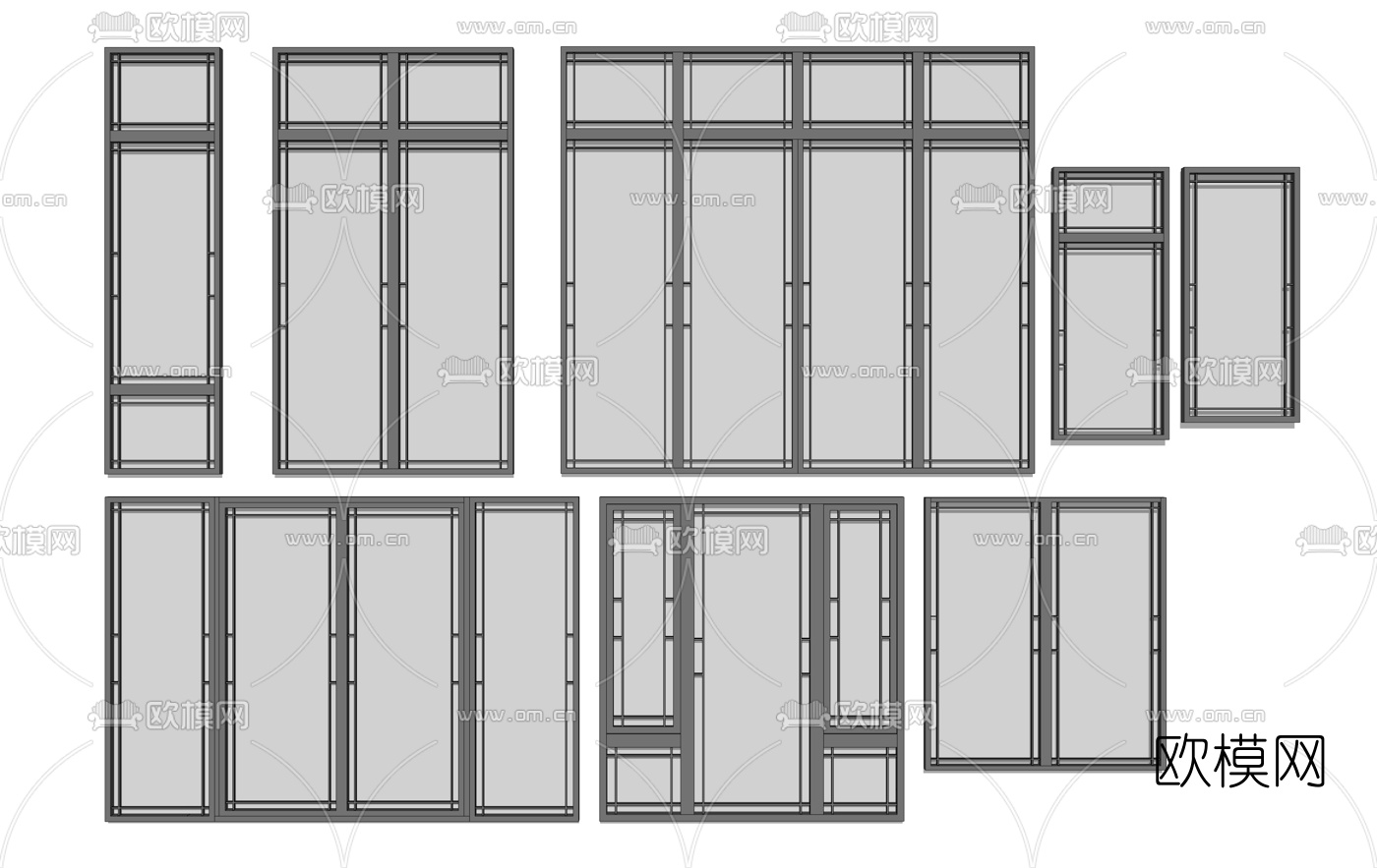 新中式铝合金落地窗su模型下载_ID10335574_sketchup模型下载-欧模网
