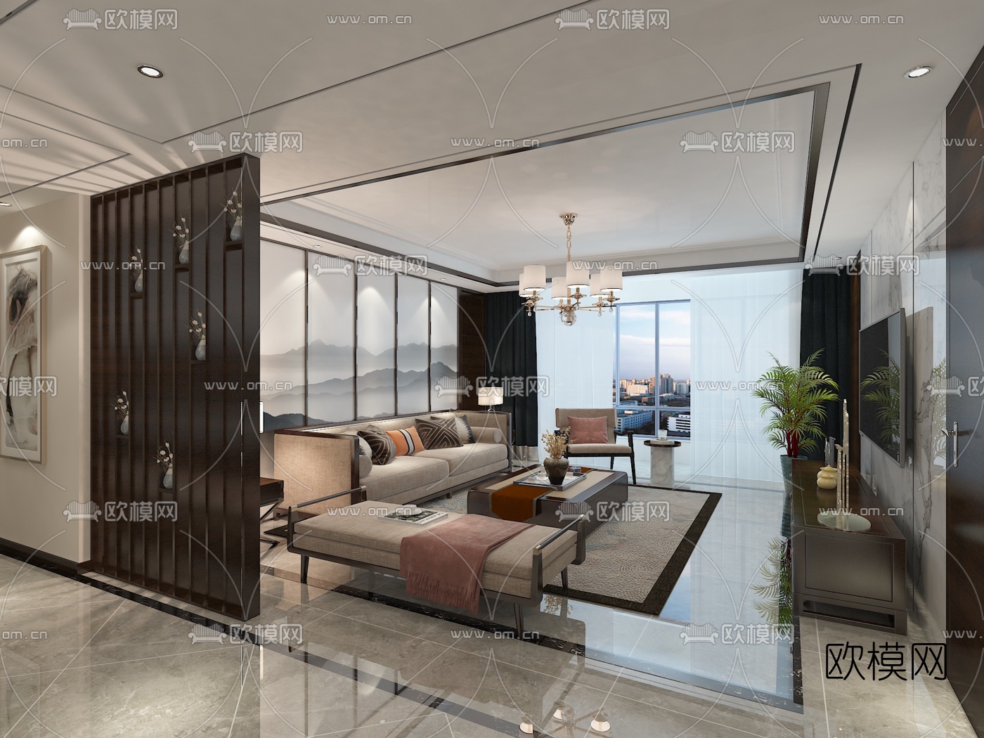 新中式客厅餐厅免费3d模型