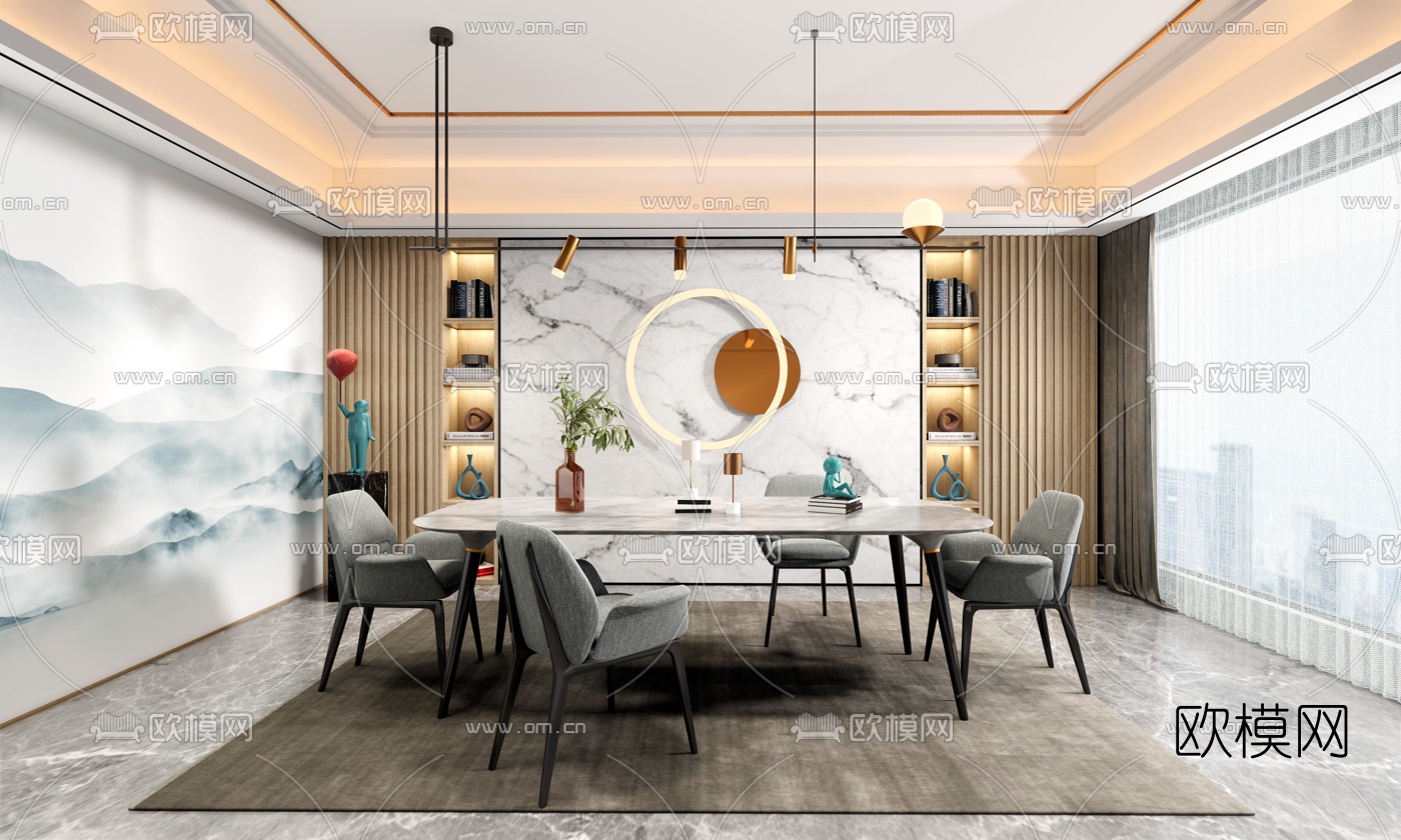 现代餐厅su模型下载（渲染图1）