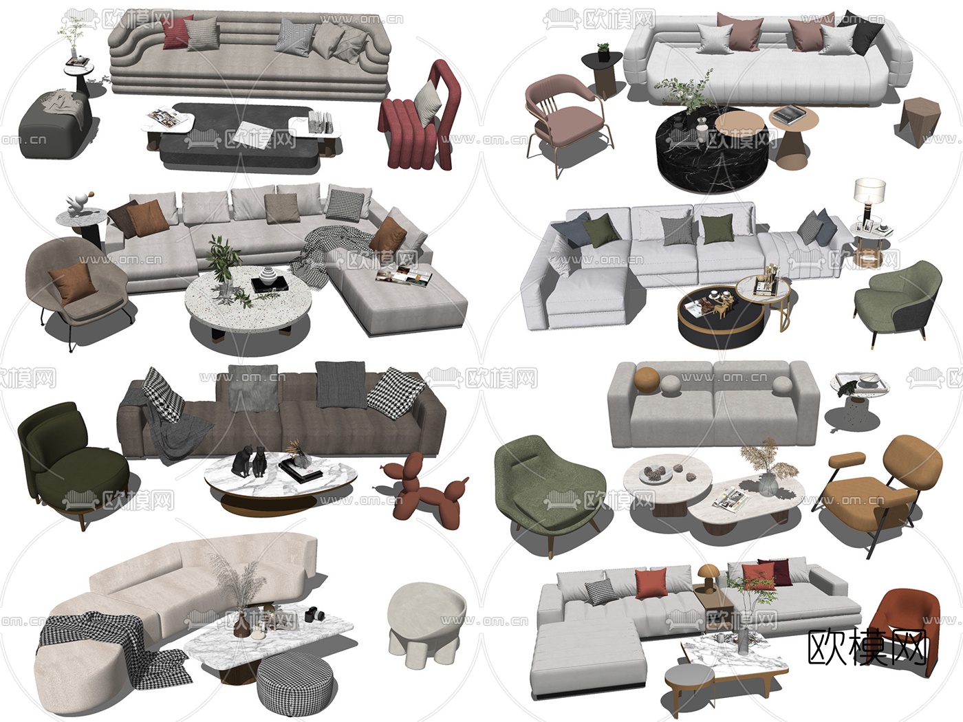 现代布艺多人沙发su模型下载