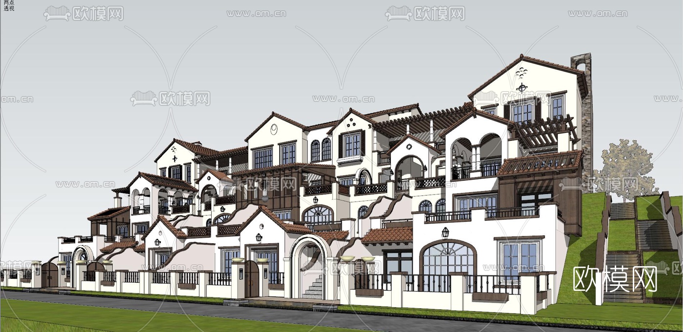 欧式联排别墅su模型下载（渲染图3）