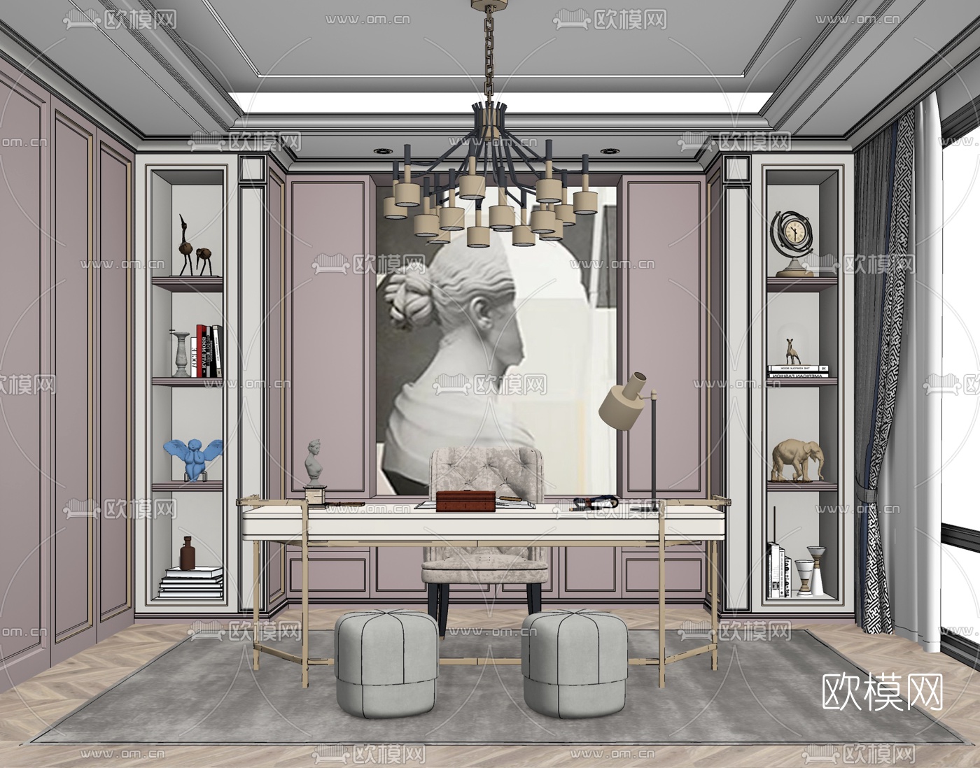 简欧书房su模型