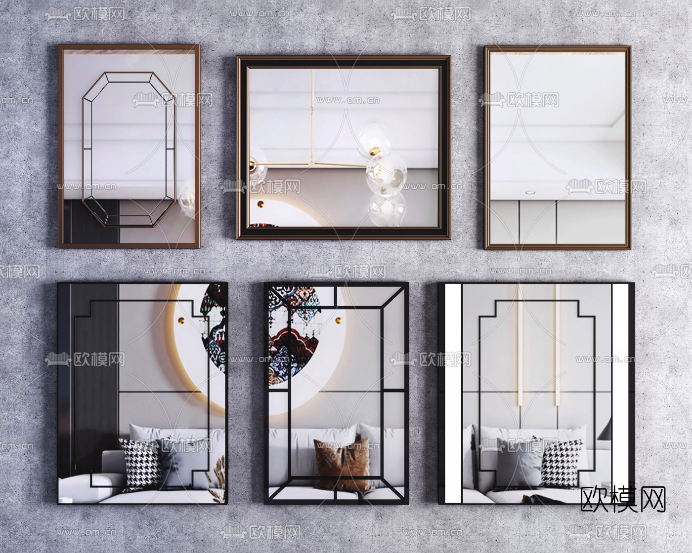 新中式方形装饰镜su模型下载（渲染图1）