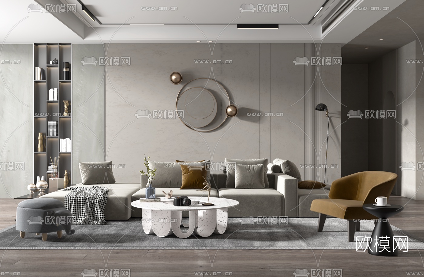 现代布艺沙发茶几组合3d模型
