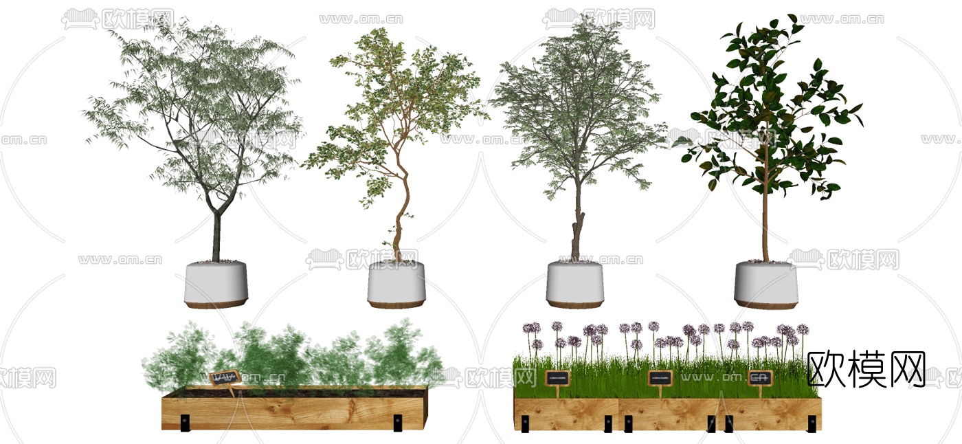 现代绿植盆栽盆景su模型