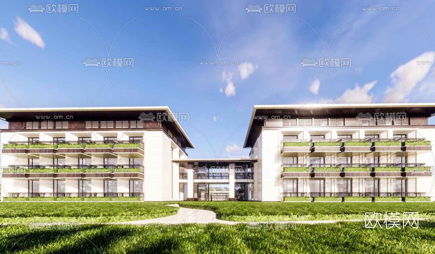 新中式学校鸟瞰su模型下载（渲染图6）