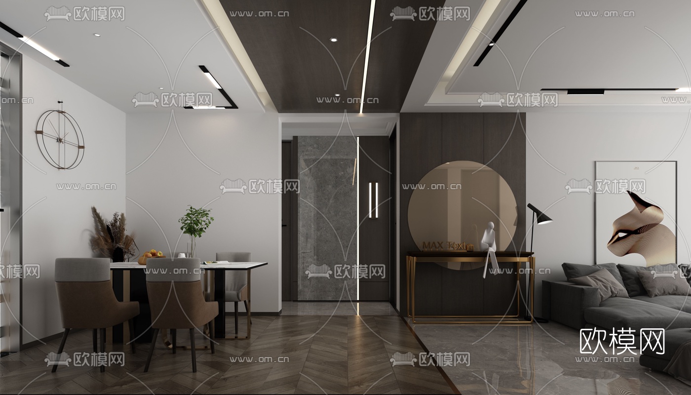 现代轻奢客厅餐厅3d模型