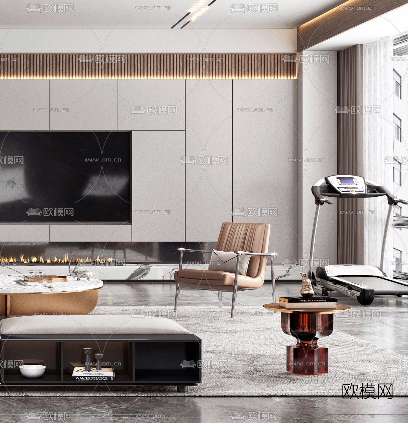 现代轻奢客厅3d模型下载（渲染图4）