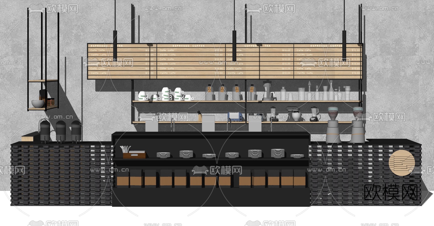 工业风吧台su模型下载（渲染图2）