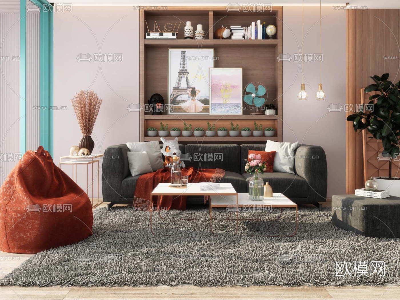 北欧布艺沙发组合3d模型