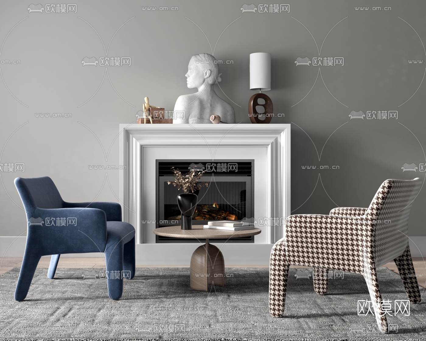 现代布艺休闲椅su模型下载