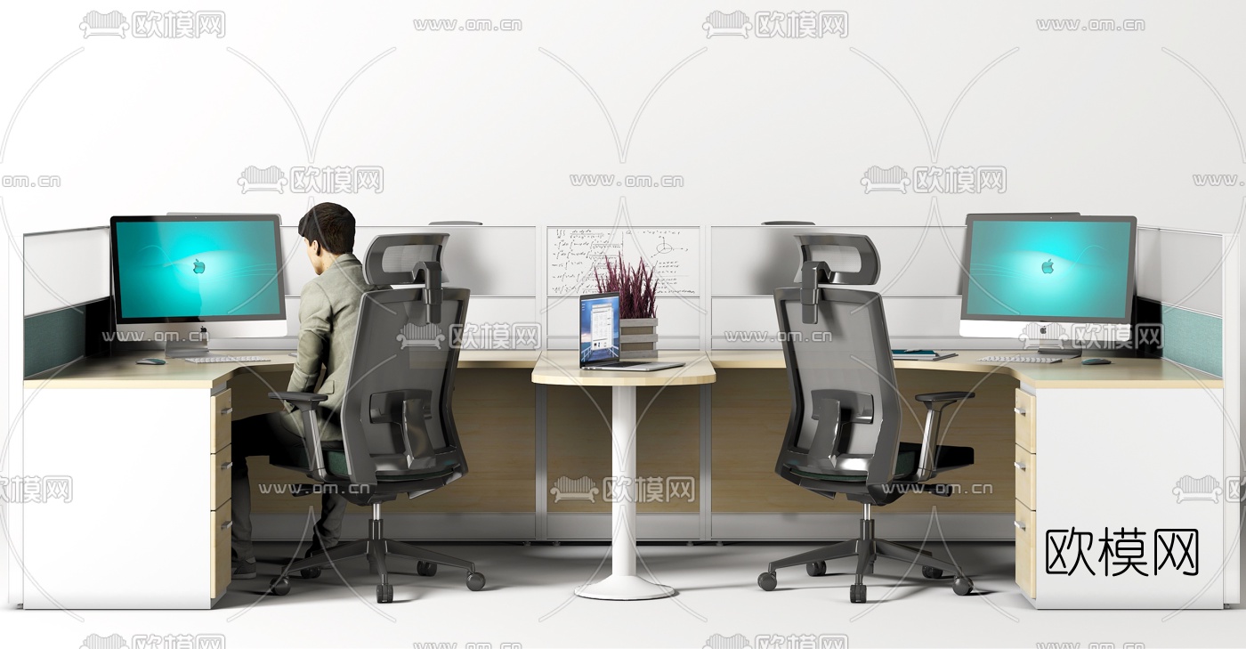 现代办公桌椅卡位su模型下载（渲染图4）