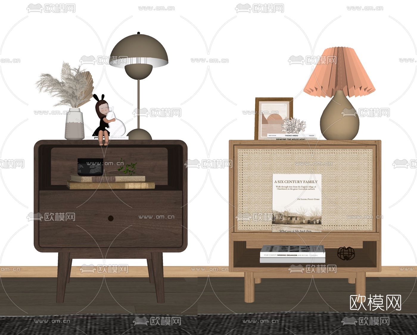 北欧实木床头柜su模型下载（渲染图2）