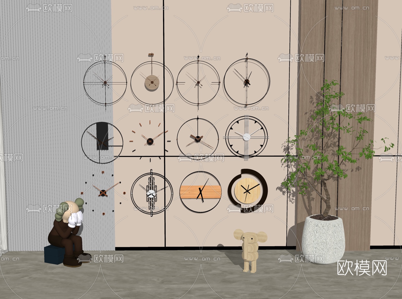 现代挂钟时钟钟表su模型下载（渲染图2）