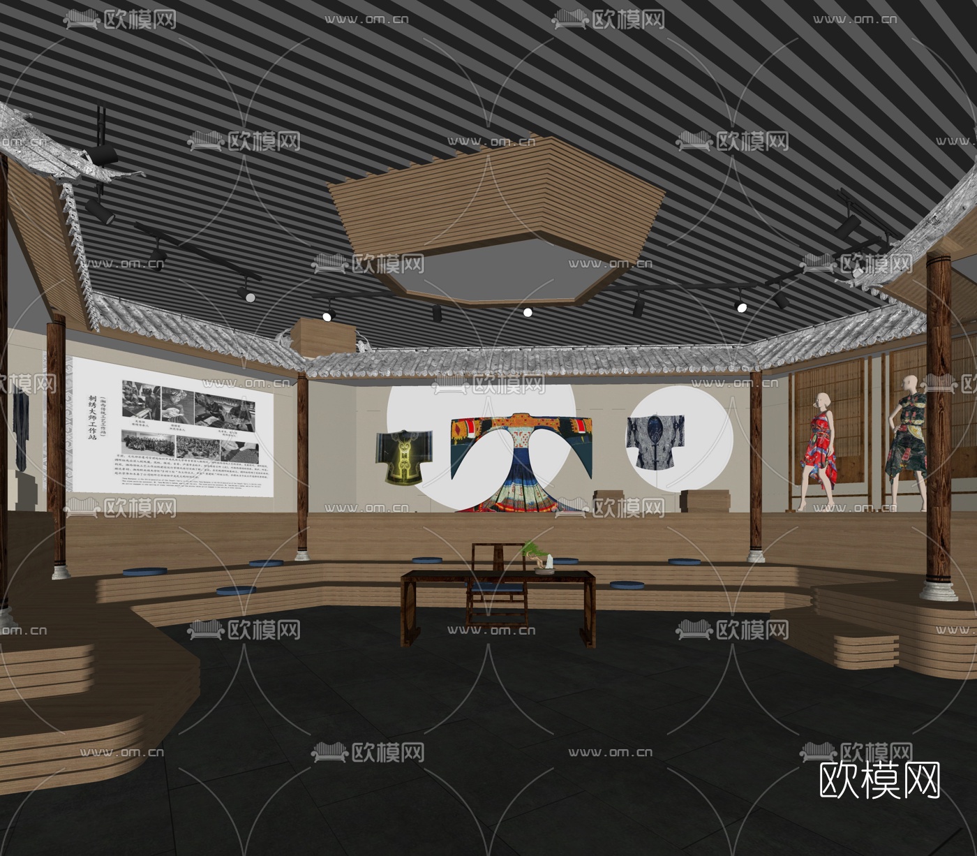 新中式印染布展厅su模型下载（渲染图5）