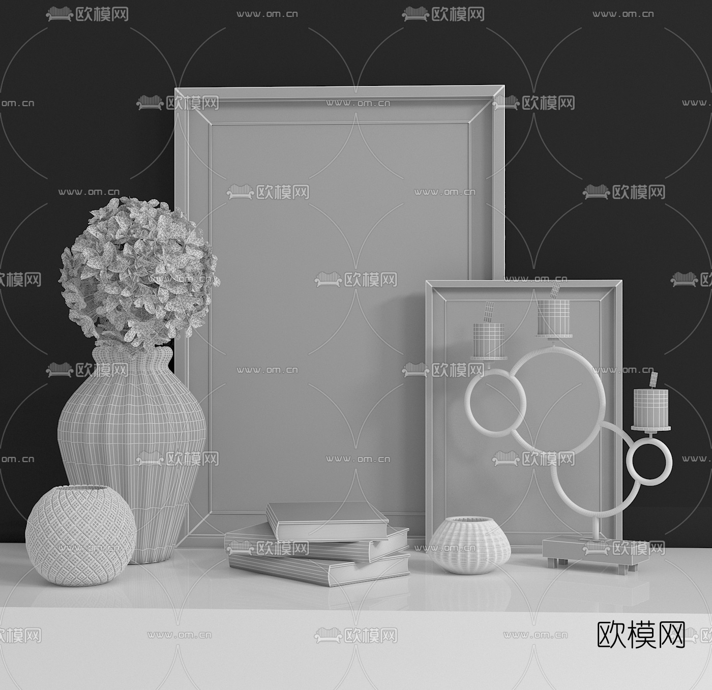 现代花瓶装饰画摆件免费3d模型下载（渲染图2）