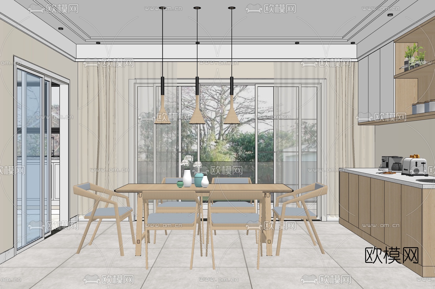 现代简约餐厅免费su模型下载