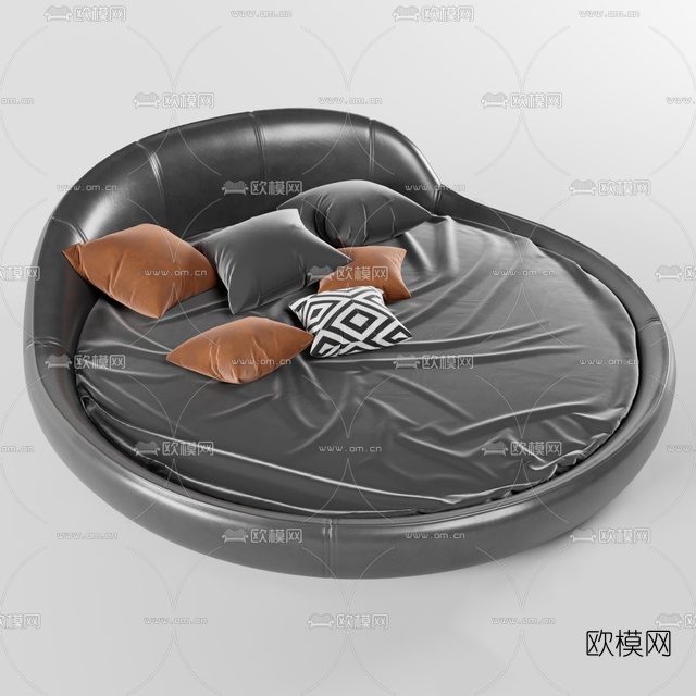 现代皮革圆床免费3d模型下载