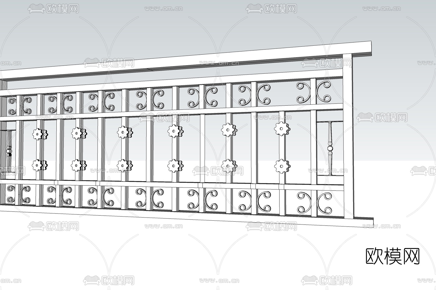 现代金属护栏免费su模型下载
