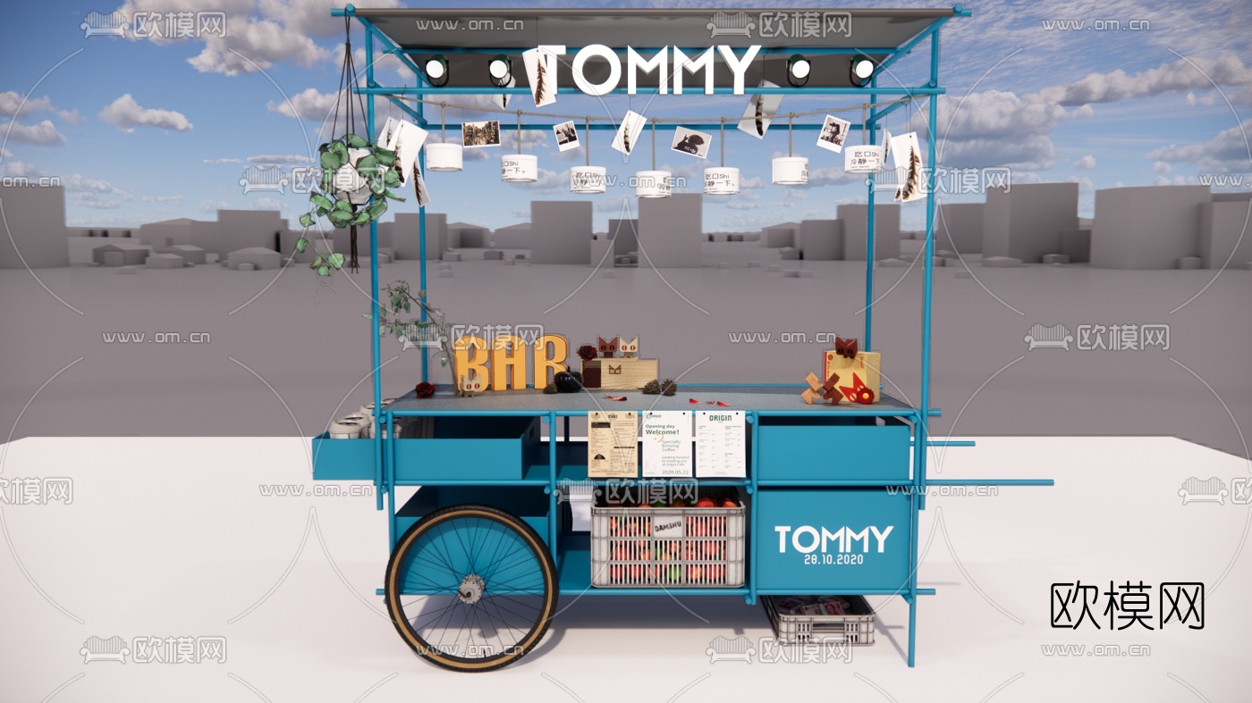 现代小吃车快餐车su模型下载（渲染图1）