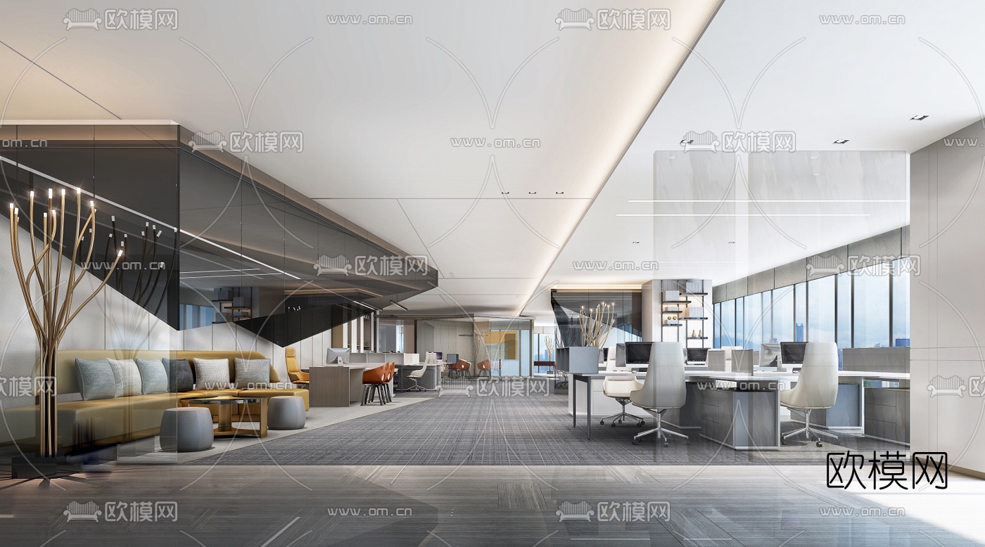 后现代敞开式办公室免费3d模型-免费3dmax模型库-欧模网