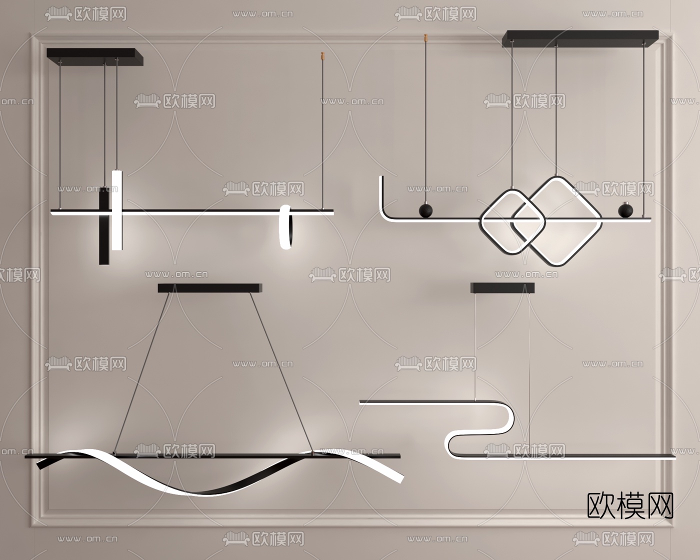 现代极简金属吊灯3d模型下载（渲染图1）