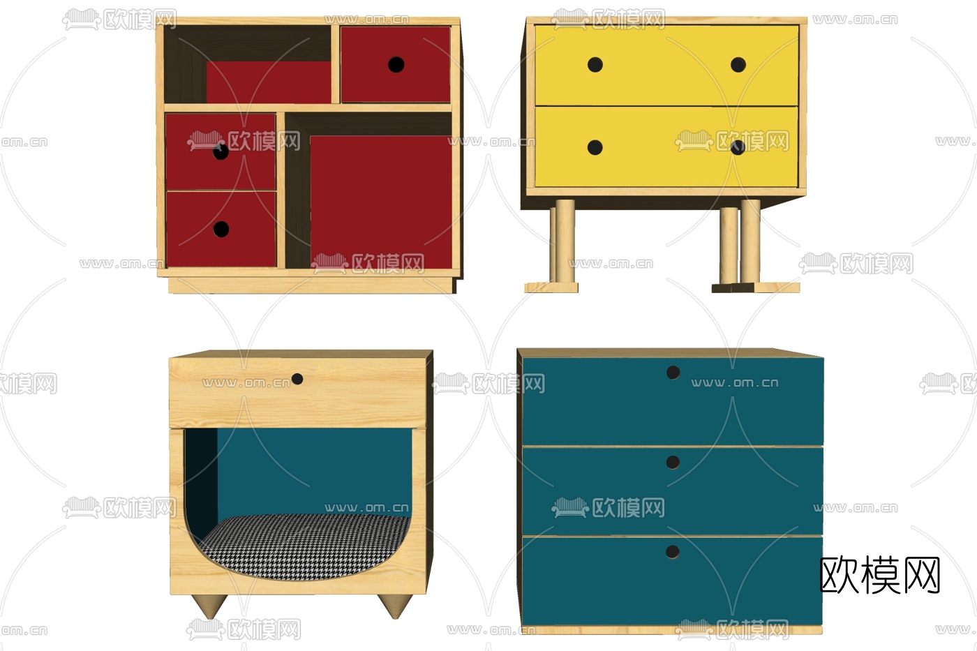 北欧原木床头柜su模型下载