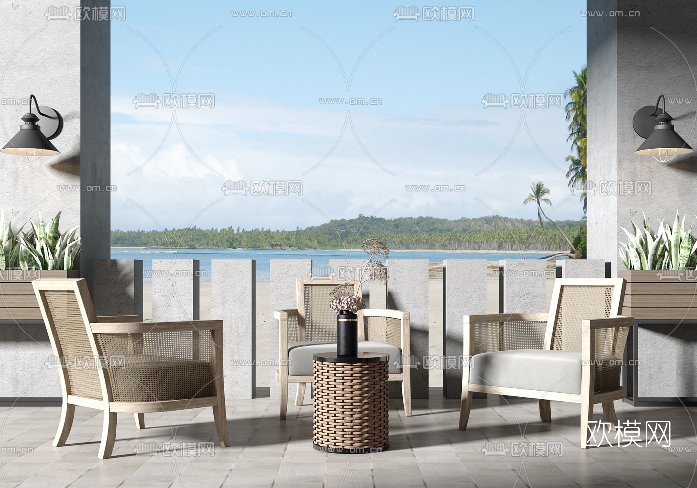 现代藤编户外休闲椅3d模型下载