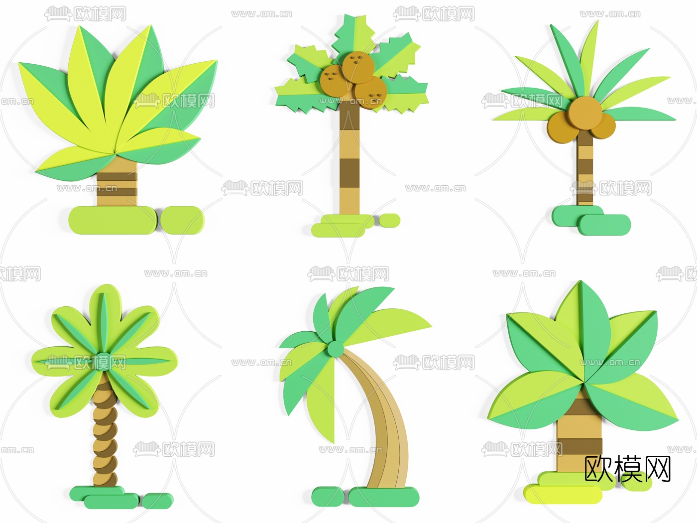 现代椰子树卡通墙饰3d模型下载