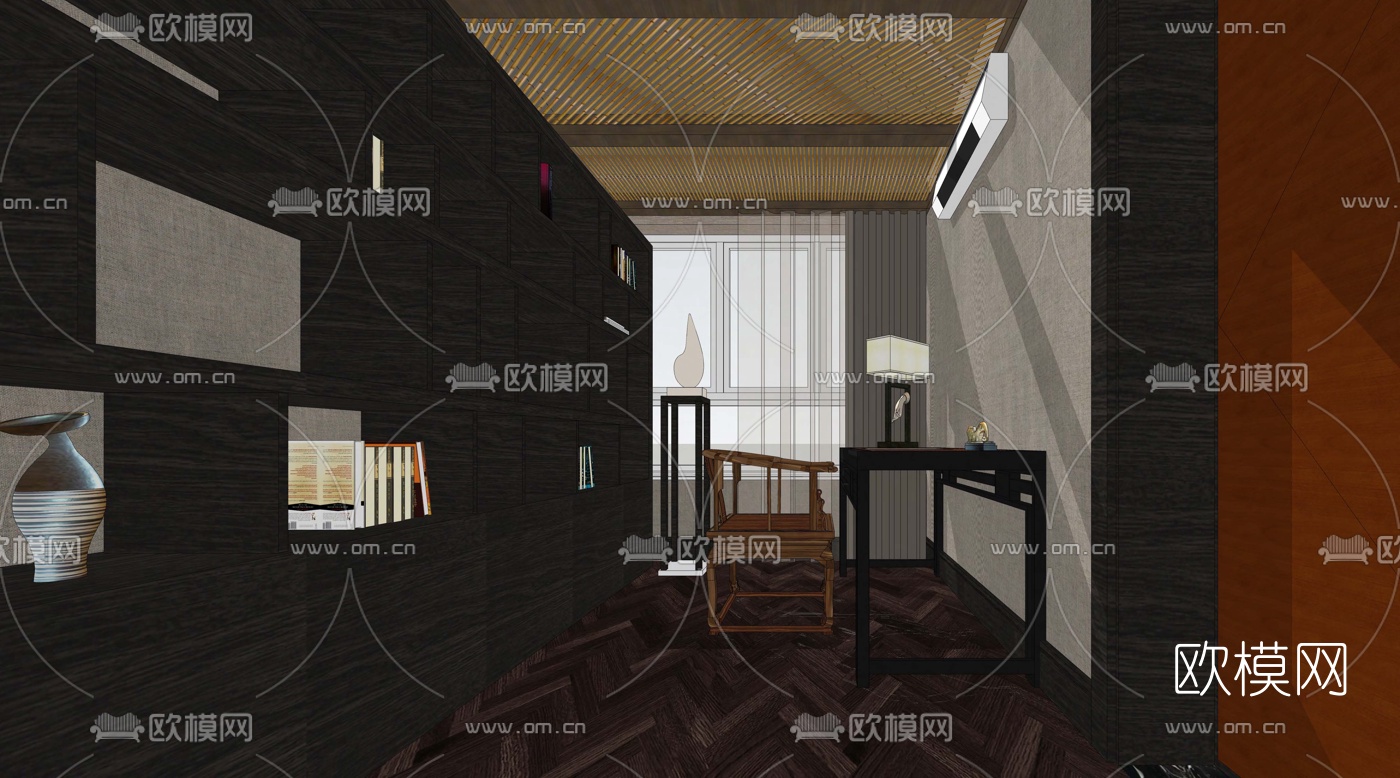新中式客厅餐厅卧室su模型