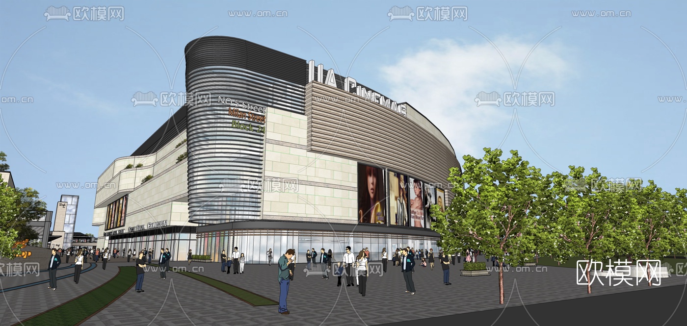 现代商业街su模型下载（渲染图4）