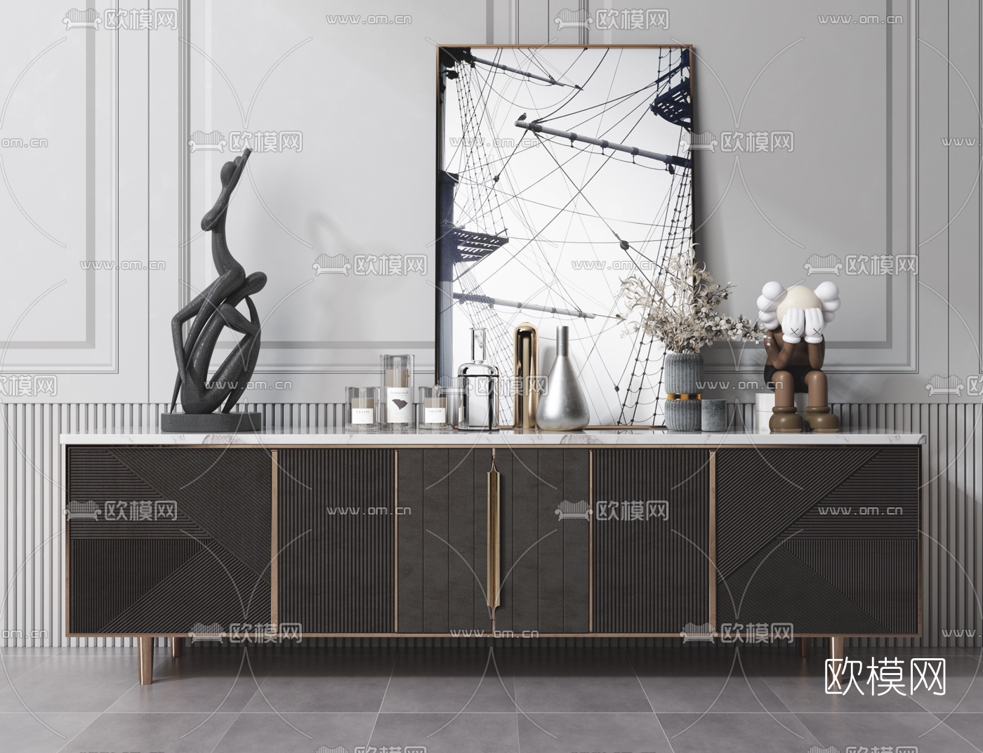 现代大理石电视柜3d模型下载（渲染图1）