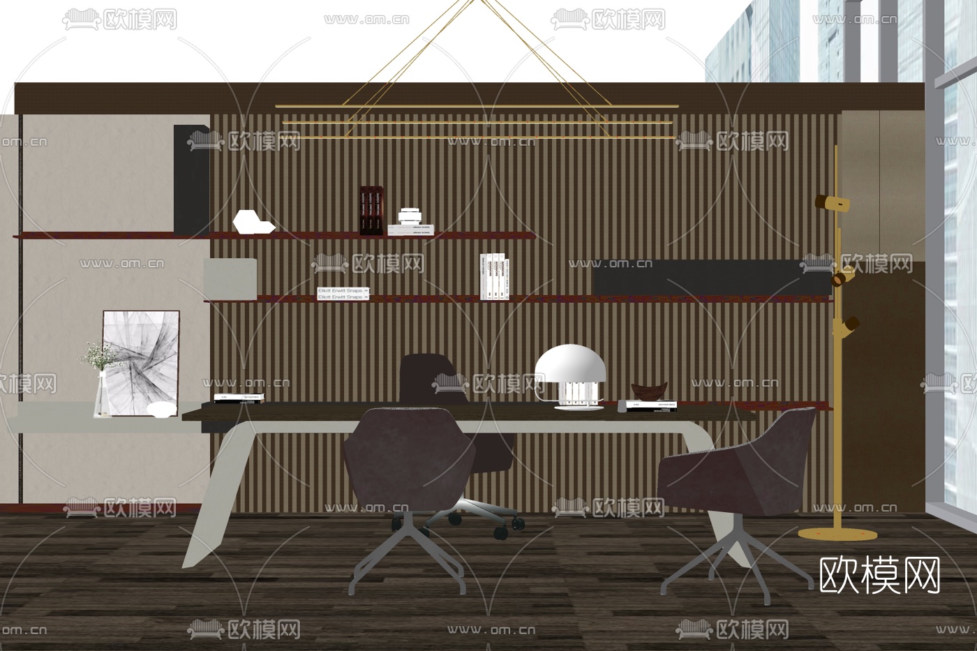 现代办公班台桌su模型下载