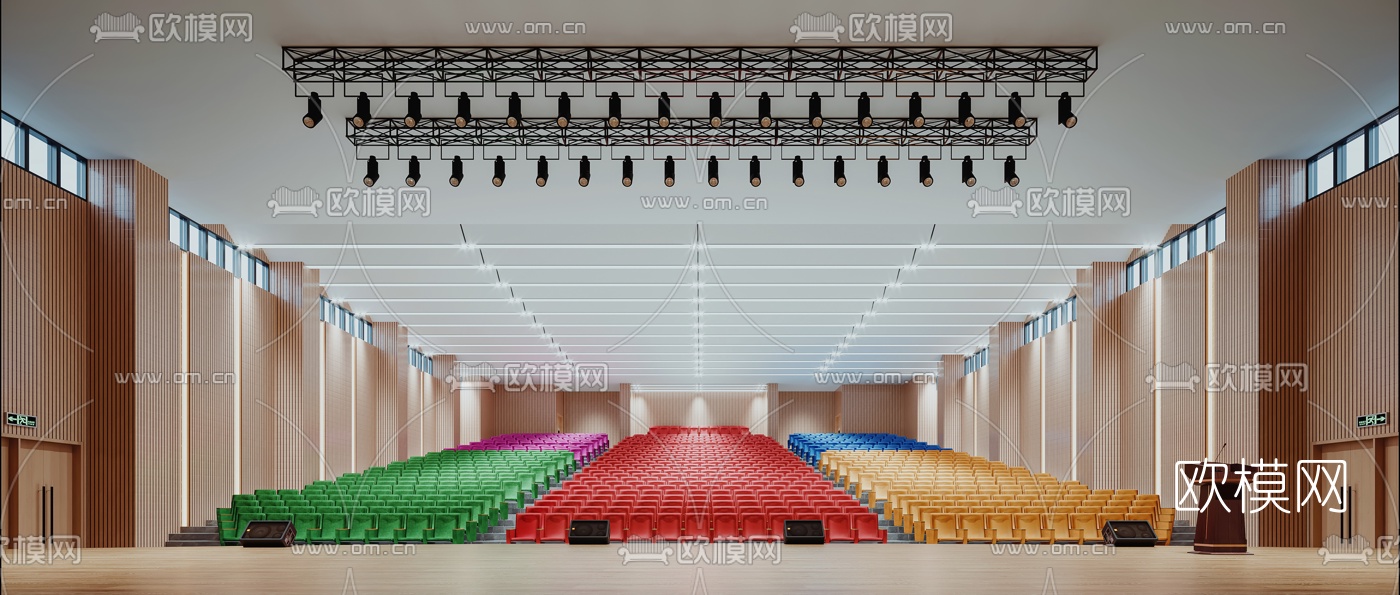 现代阶梯报告厅会议厅3d模型下载