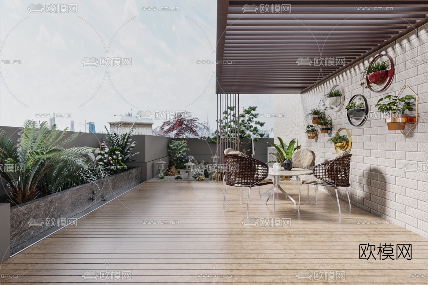 现代休闲露台花园3d模型