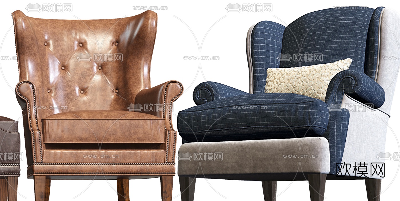 美式布艺皮革休闲沙发3d模型下载（渲染图8）