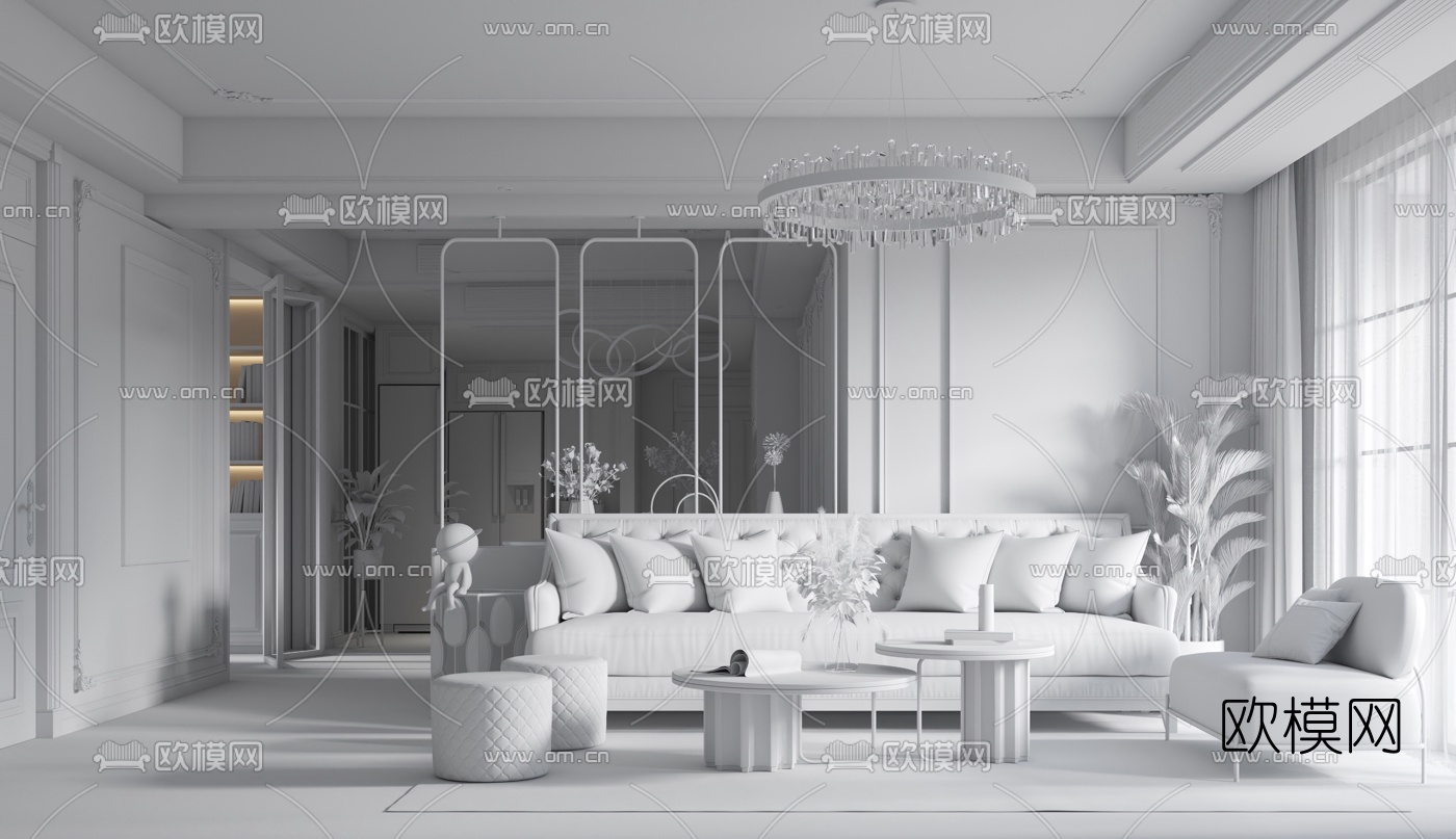 简欧布艺沙发组合3d模型
