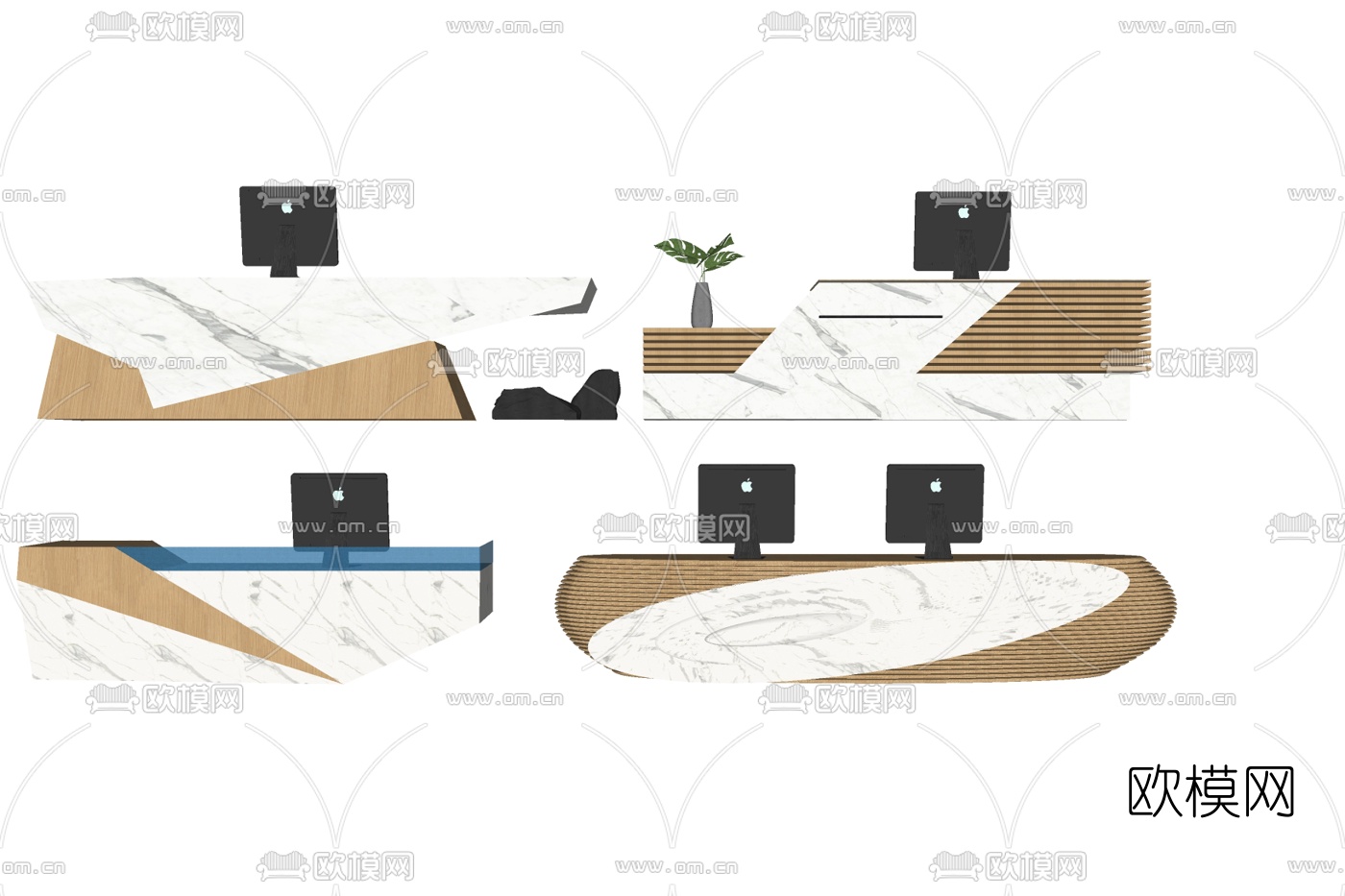 现代办公接待台su模型下载