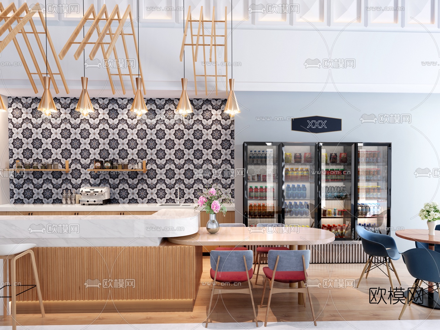 现代奶茶店吧台3d模型下载