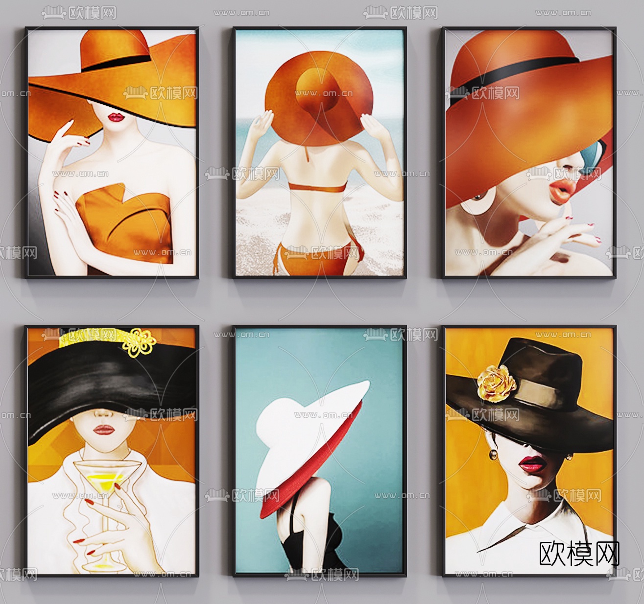 现代时尚人物装饰画3d模型下载