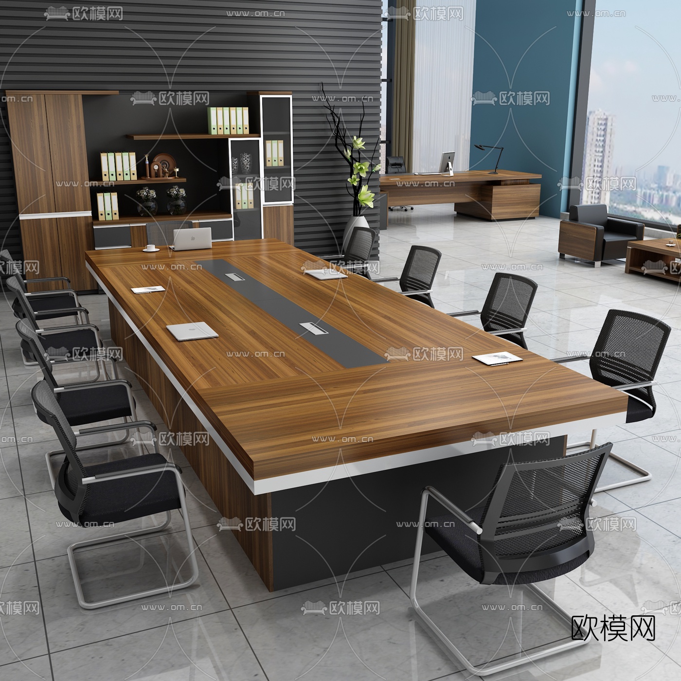 现代会议桌文件柜办公家具3d模型