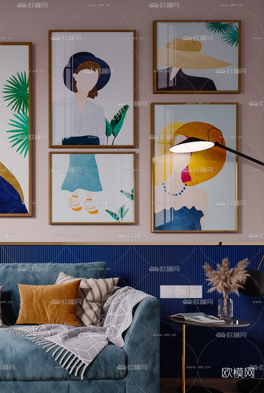 北欧绒布双人沙发3d模型下载（渲染图4）