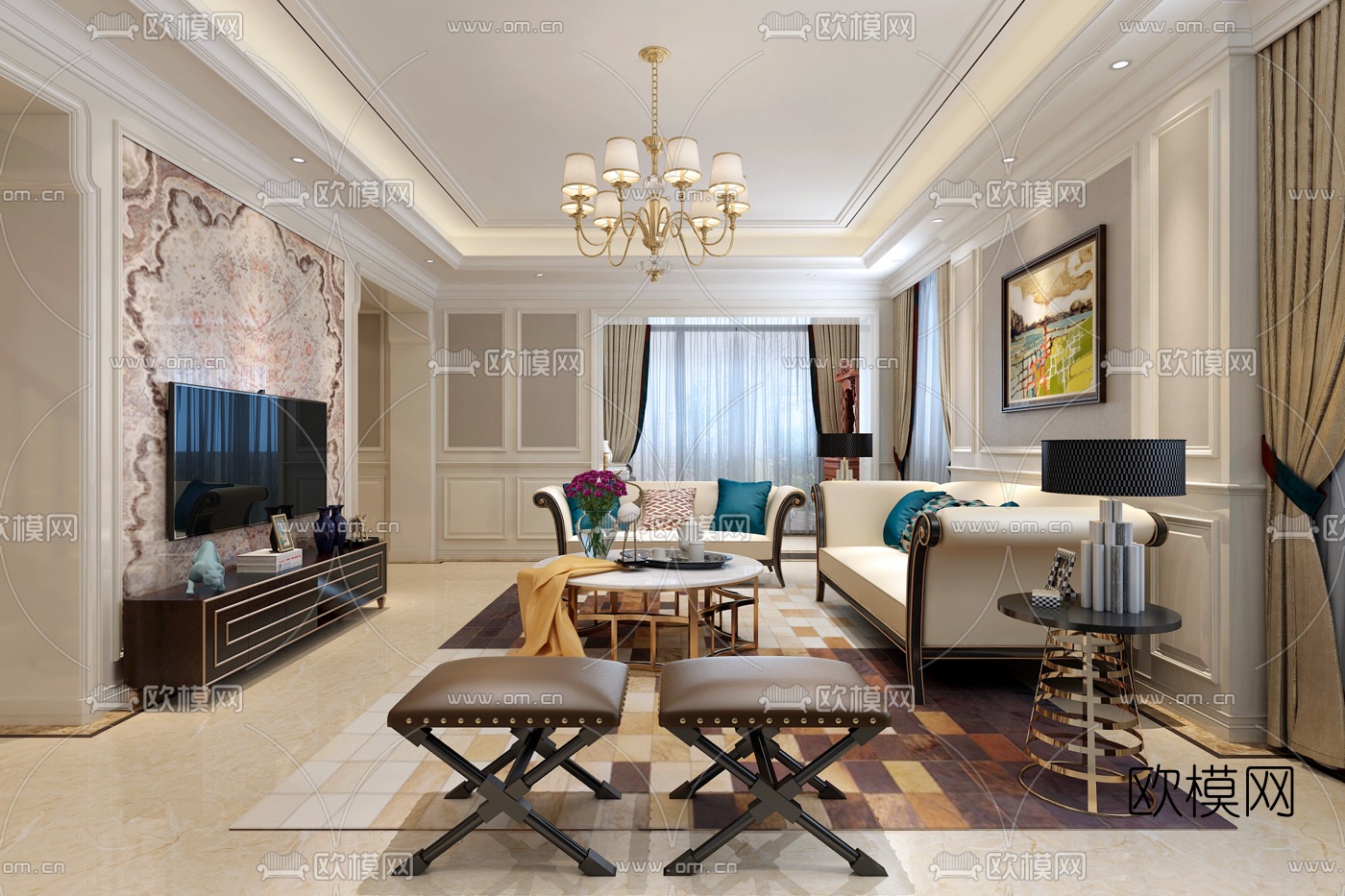 新古典客厅免费3d模型下载