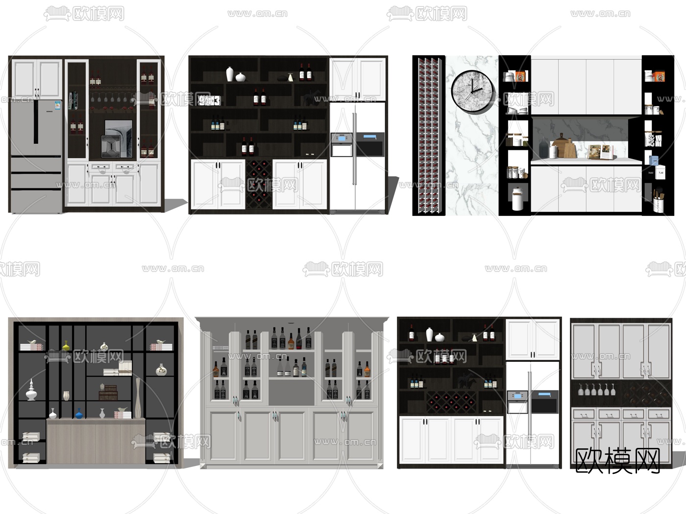 现代酒柜su模型下载