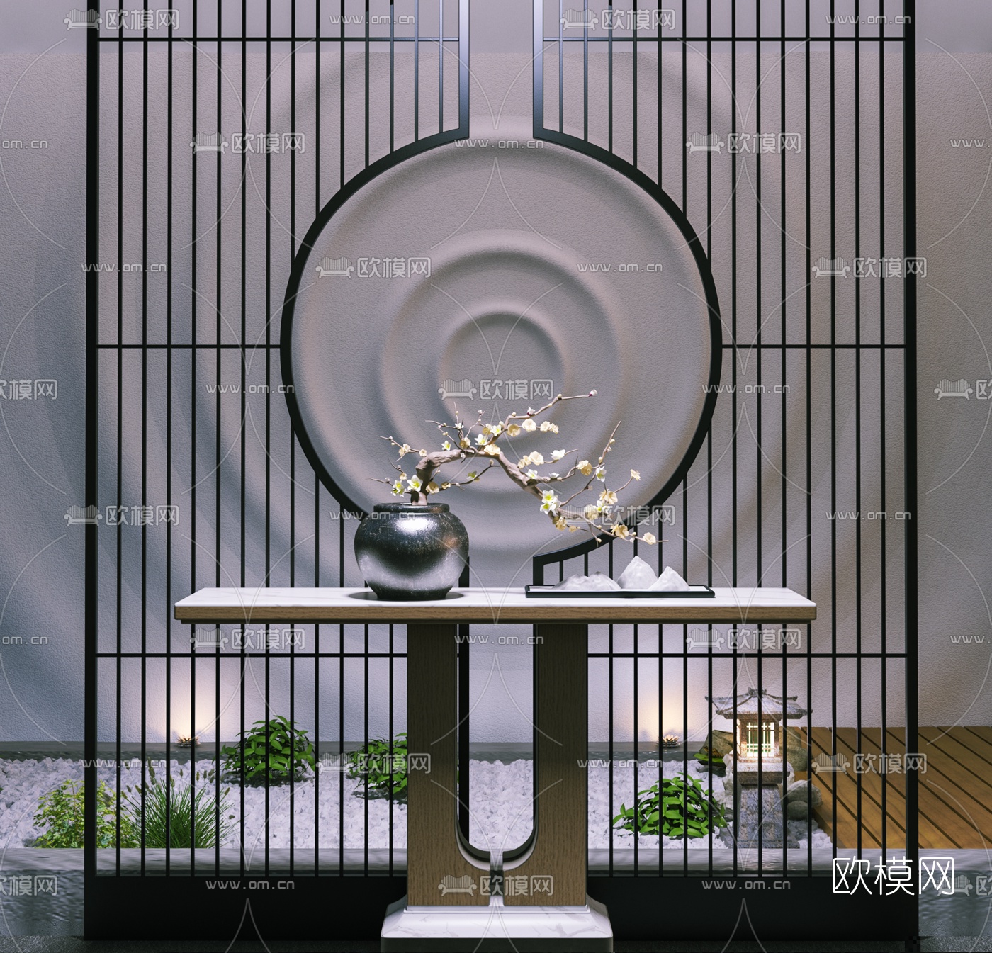 新中式大理石端景条案3d模型