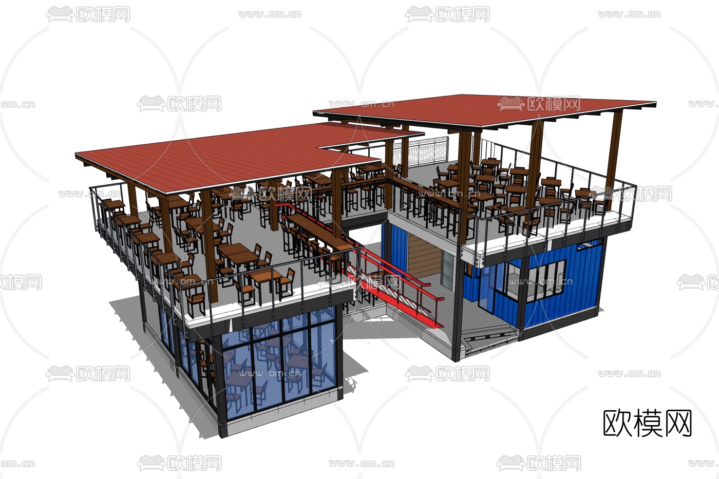 现代露天餐厅免费su模型下载